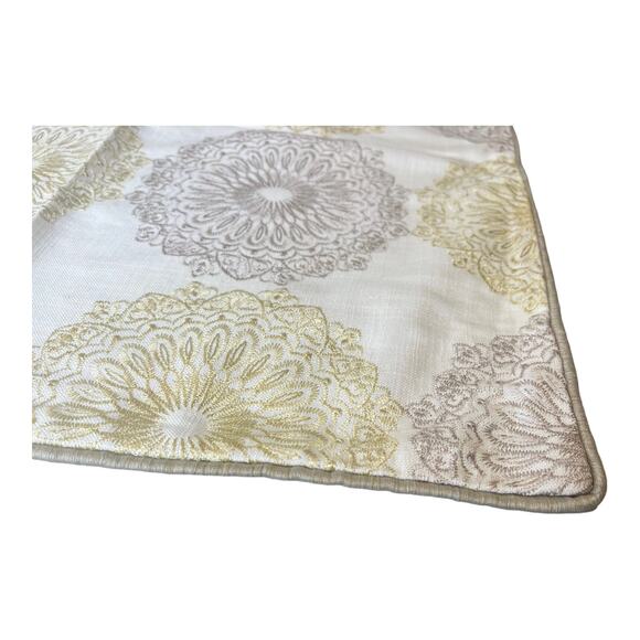 Embroidered Pillow Cover 20x20" Squar Pearl Gold Gray Flower Medallion Linen New - Picture 7 of 10